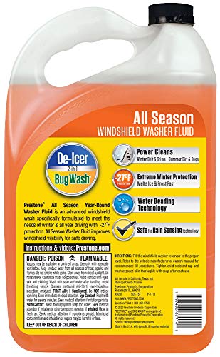 Prestone AS658 All Season 2-in-1 Windshield Washer Fluid, Year Round, De-Icer + Bugwash, 1 Gallon