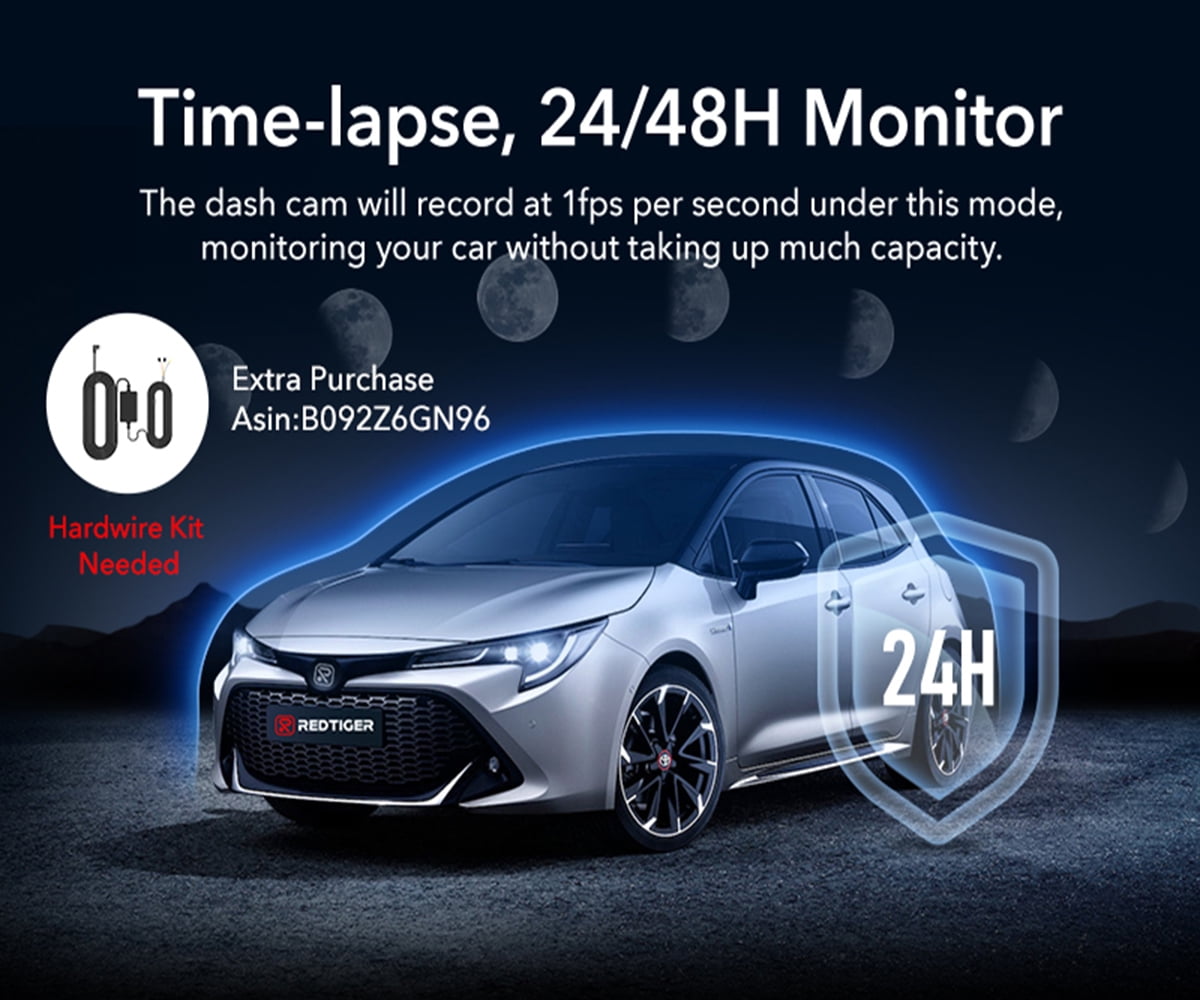 REDTIGER 4K Dash Cam with Wi-Fi and Night Vision