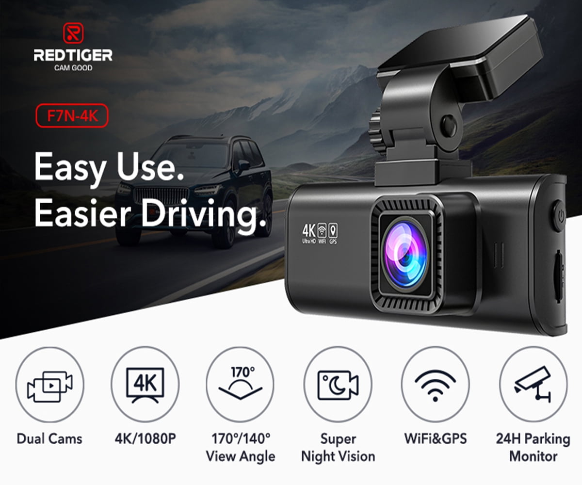 REDTIGER 4K Dash Cam with Wi-Fi and Night Vision