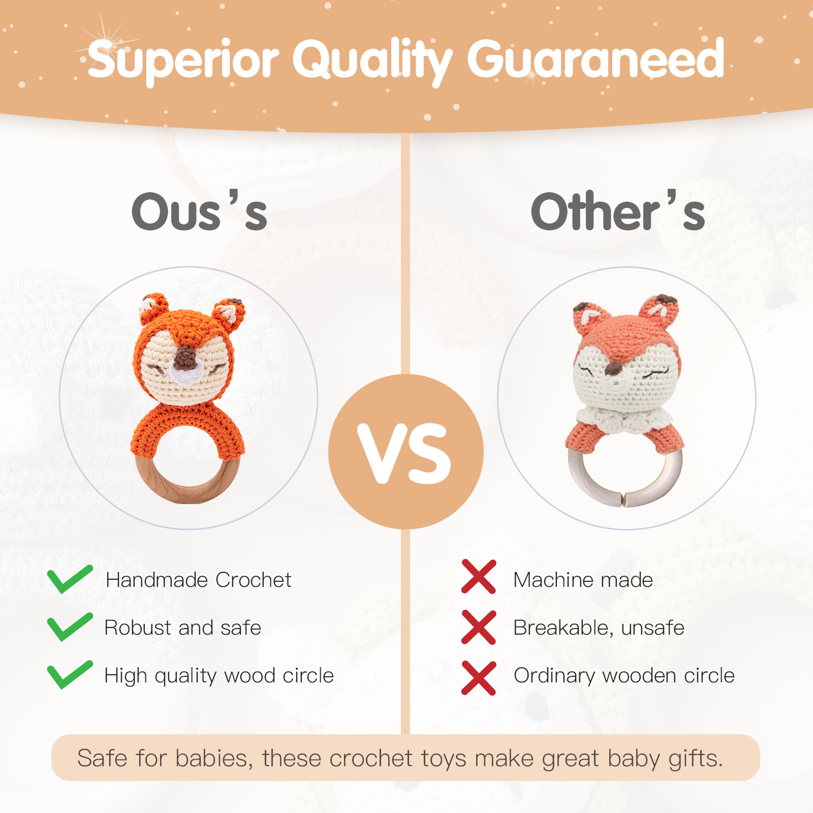 Crochet Animal Teething Rattle for Babies