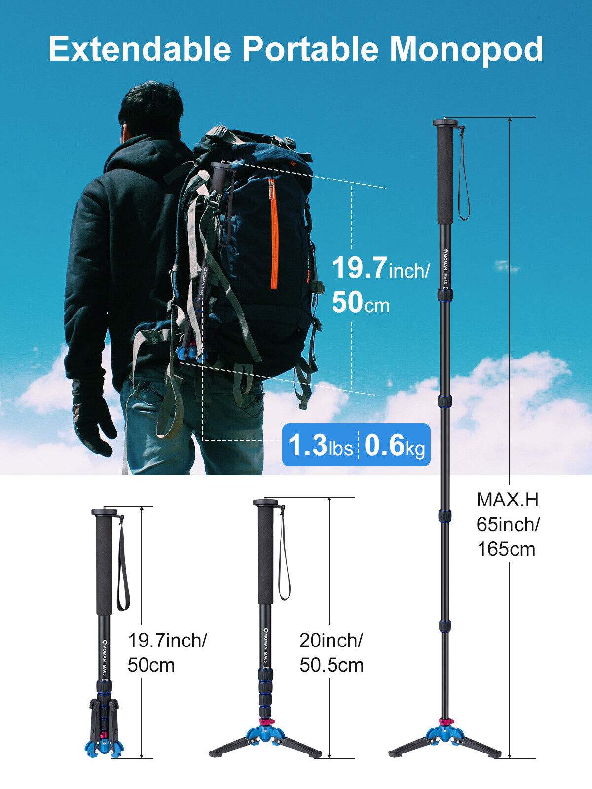 MOMAN MA65 Portable Aluminum Camera Monopod