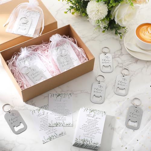 50 Wedding Favors: Keychain Bottle Openers & Bags