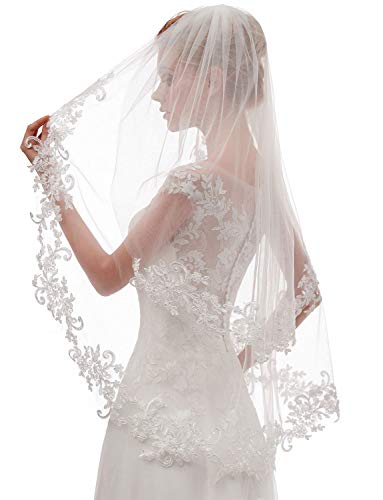 EllieHouse Lace White Wedding Bridal Veil - Short