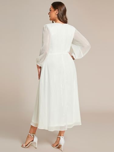 Ever-Pretty V Neck Tea Length Plus Size Wedding Dress