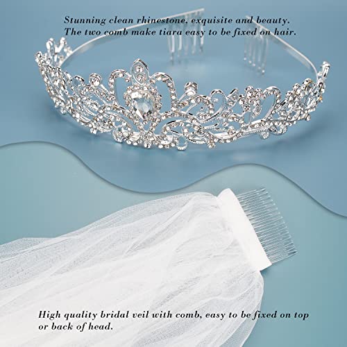 White Ribbon Edge Tiara Veil Set for Brides
