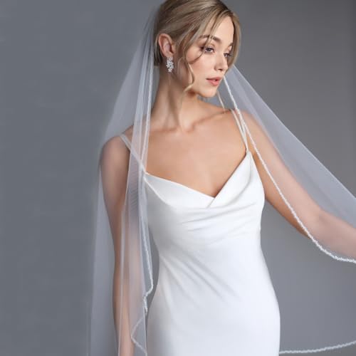 GAODESI Pearl & Crystal Beaded Edge Fingertip Veil