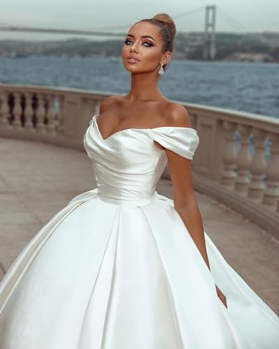 Off The Shoulder Ball Gown Wedding Dress White