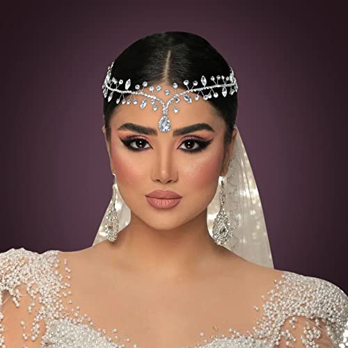 Rhinestone Forehead Headband for Brides, Bridal Hairpiece