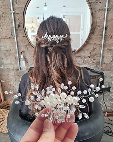 Urberry Bridal Flower Hair Clips Pearl Headpiece Wedding