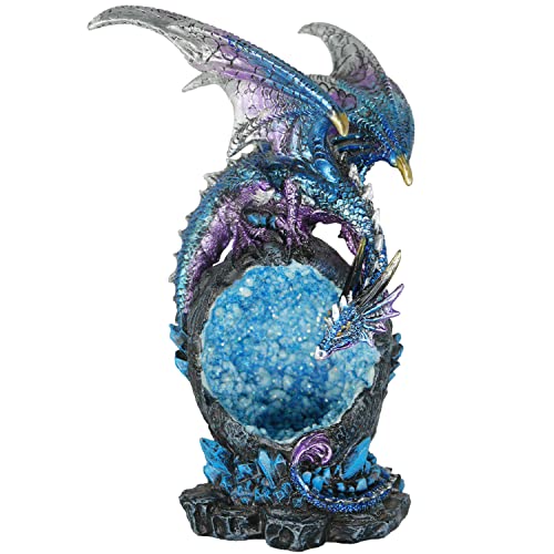 Color Changing Blue Dragon Figurine with Crystal Cave