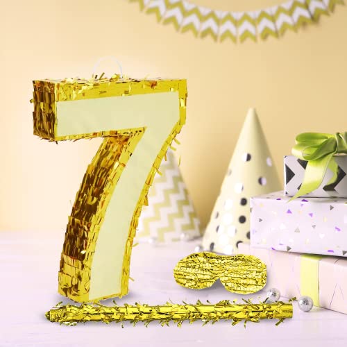 Gold Foil Number 7 Pinata with Favors and Stick