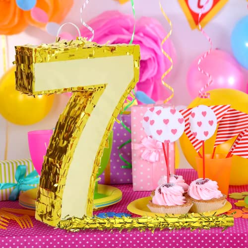 Gold Foil Number 7 Pinata with Favors and Stick