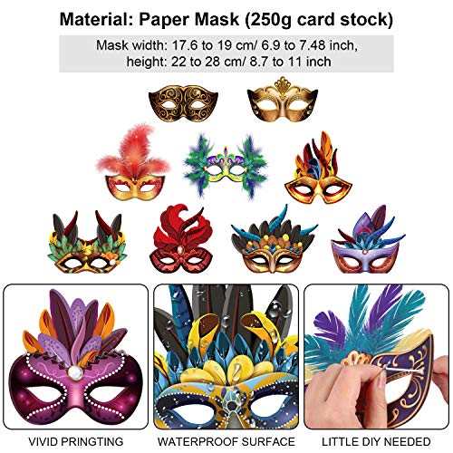 Mardi Gras Feather Face Masks for Kids and Adults