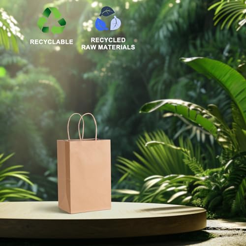 Brown Kraft Gift Bags Handles 5.25x3.75x8" 50Pcs