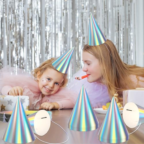 48 Rainbow Iridescent Party Hats for Birthdays and Gatherings