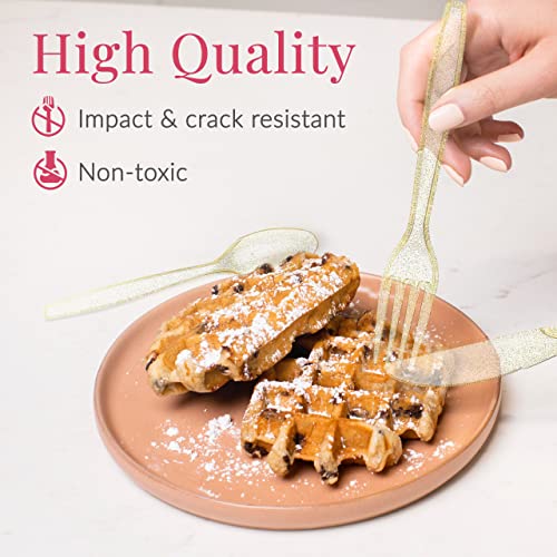 Gold Glitter Plastic Cutlery Set - 180 Pieces