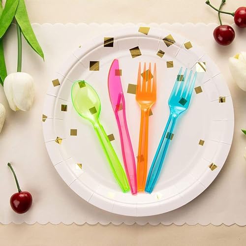 Neon Rainbow Plastic Silverware 144 pc Set