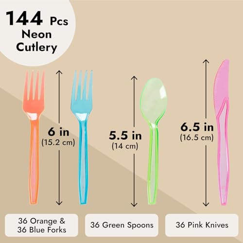 Neon Rainbow Plastic Silverware 144 pc Set
