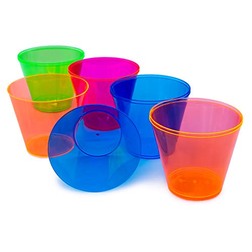 Assorted Neon Plastic Cups, 100-Count for Party Essentials