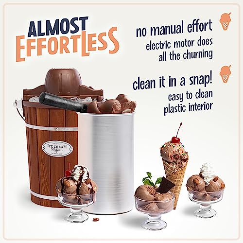 Nostalgia 6-Quart Wood Bucket Ice Cream Maker