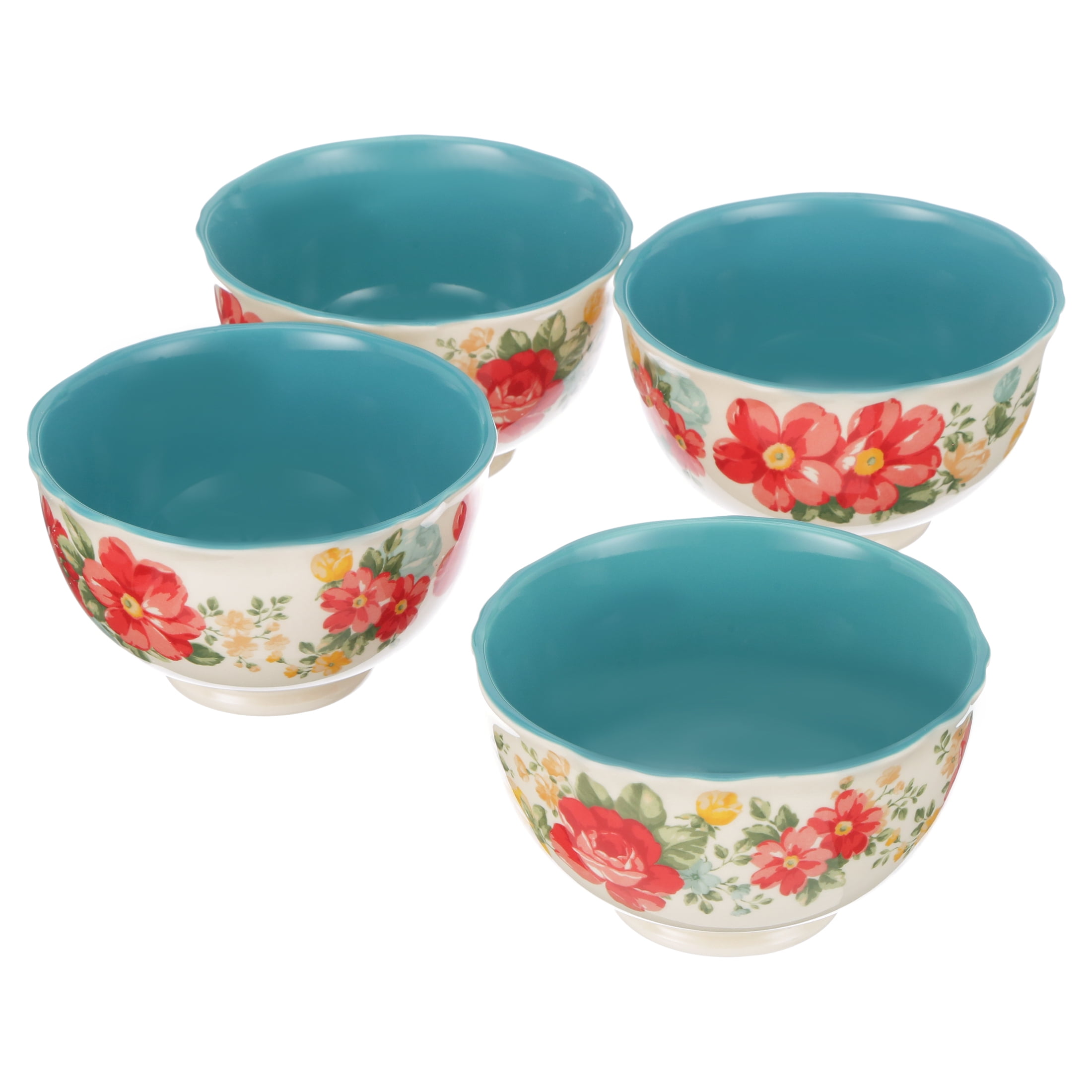 Vintage Floral 4-Piece Footed Bowl Set