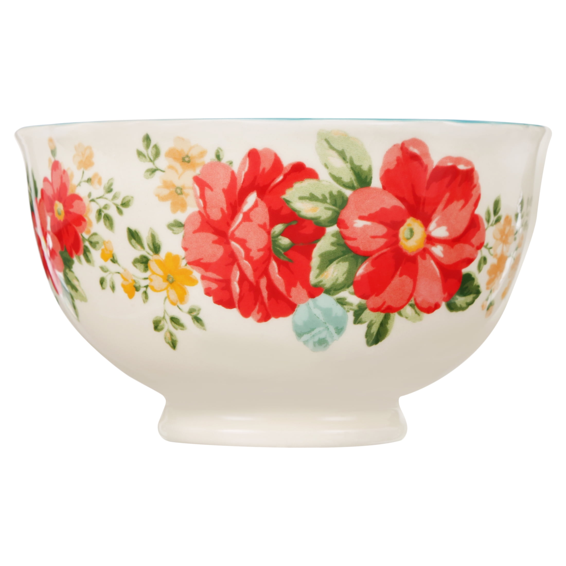 Vintage Floral 4-Piece Footed Bowl Set