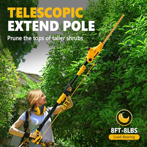 Alloyman 20V Telescoping Pole Hedge Trimmer, 2 Batteries