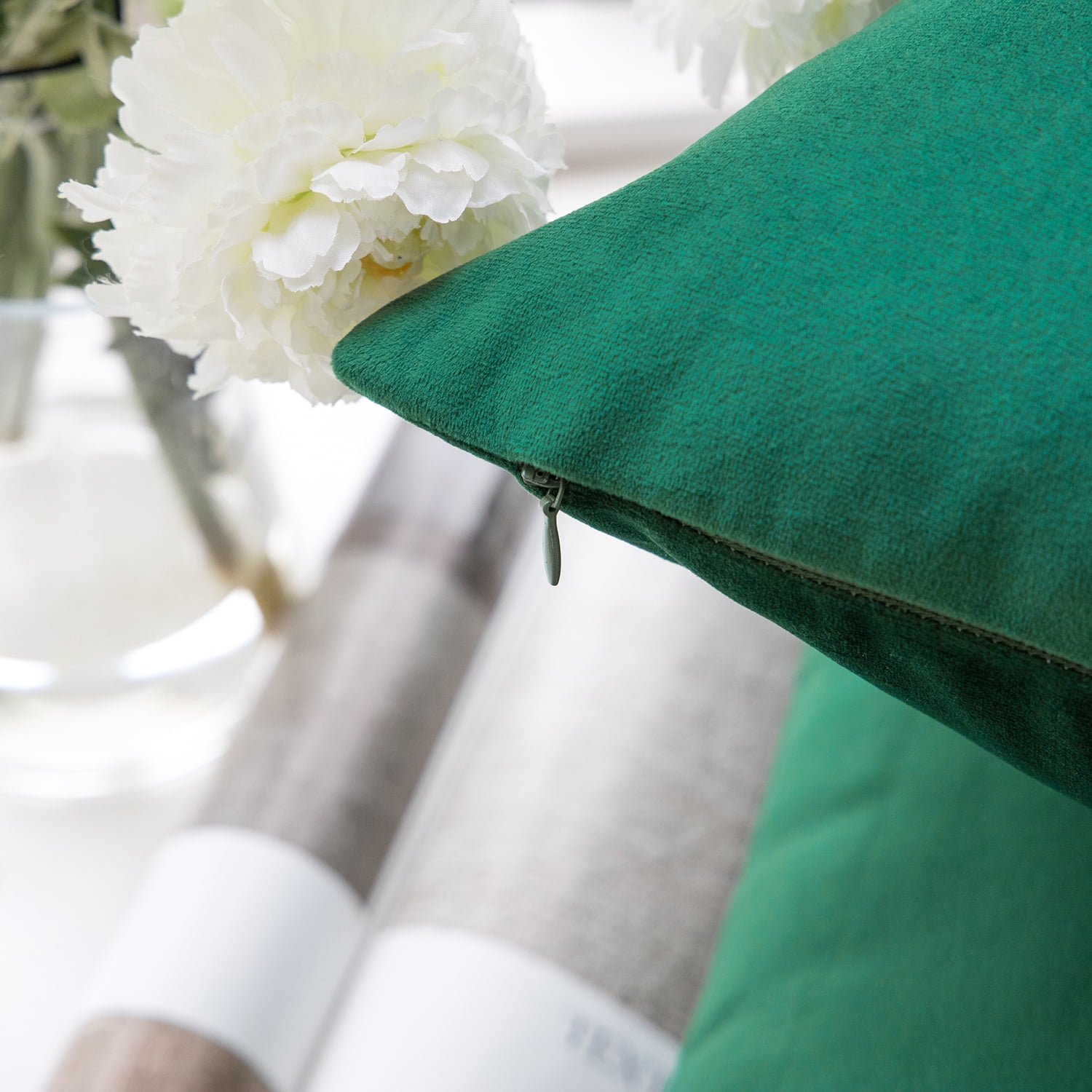 Dark Green Velvet Throw Pillow, 18" x 18