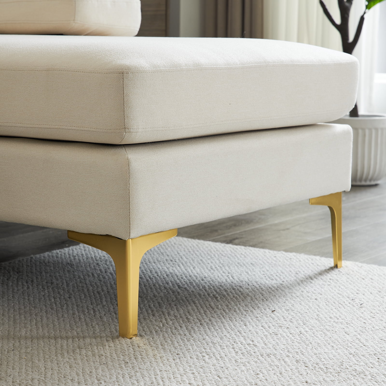 Beige U-Shaped Sectional Sofa with Reversible Chaise