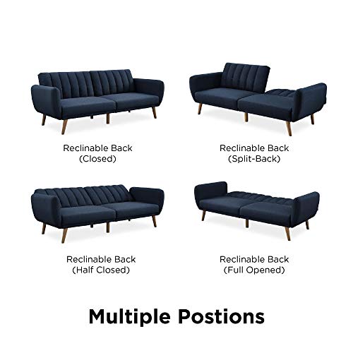 Blue Linen Sofa Bed with Wooden Legs