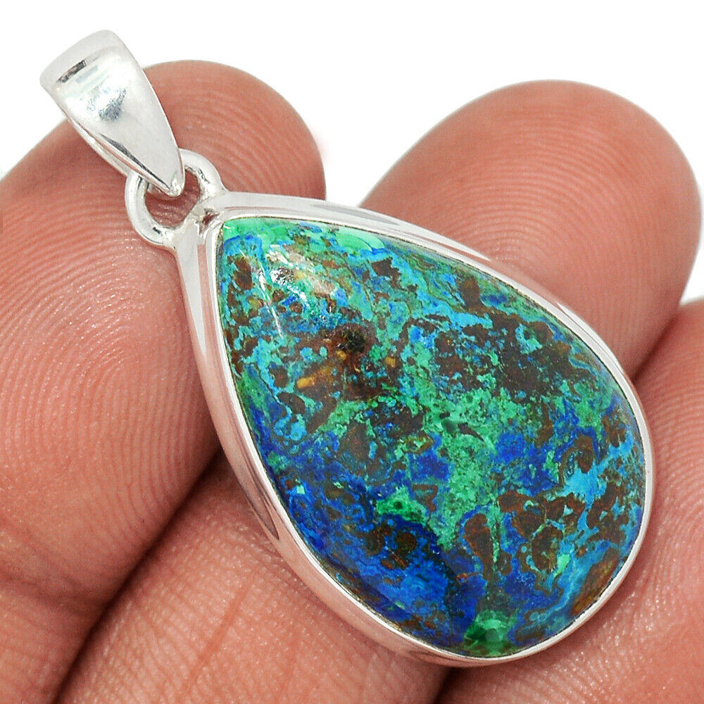 Malachite in Azurite 925 Sterling Silver Pendant