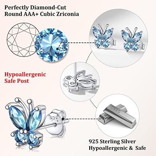 Sterling Silver Aquamarine Birthstone Butterfly Stud Earring