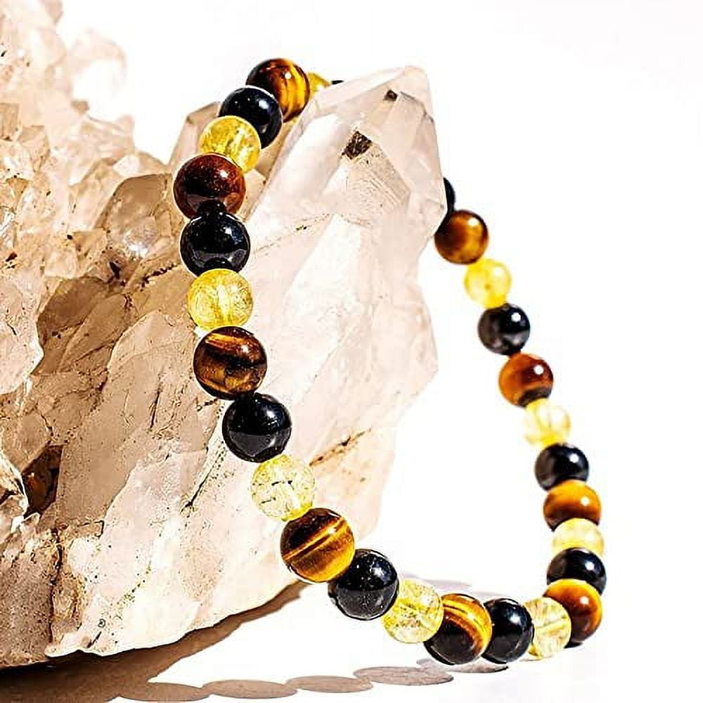 Citrine, Tiger Eye, Onyx Triple Protection Bracelet Unisex