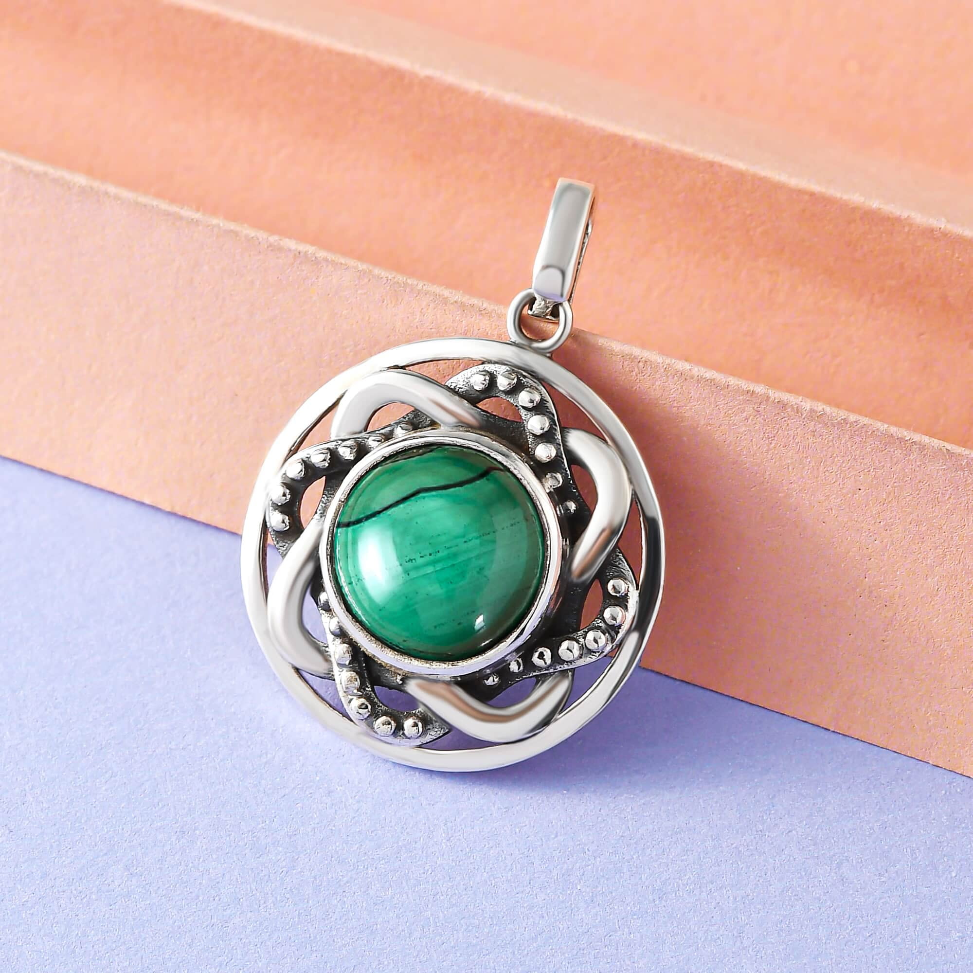 Silver Malachite Pendant Necklace for Women's Birthday Gift