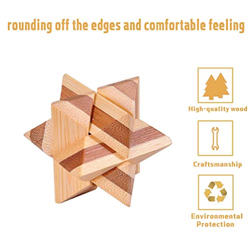 12pc Set of Bamboo 3D Metal Brain Teaser Puzzles