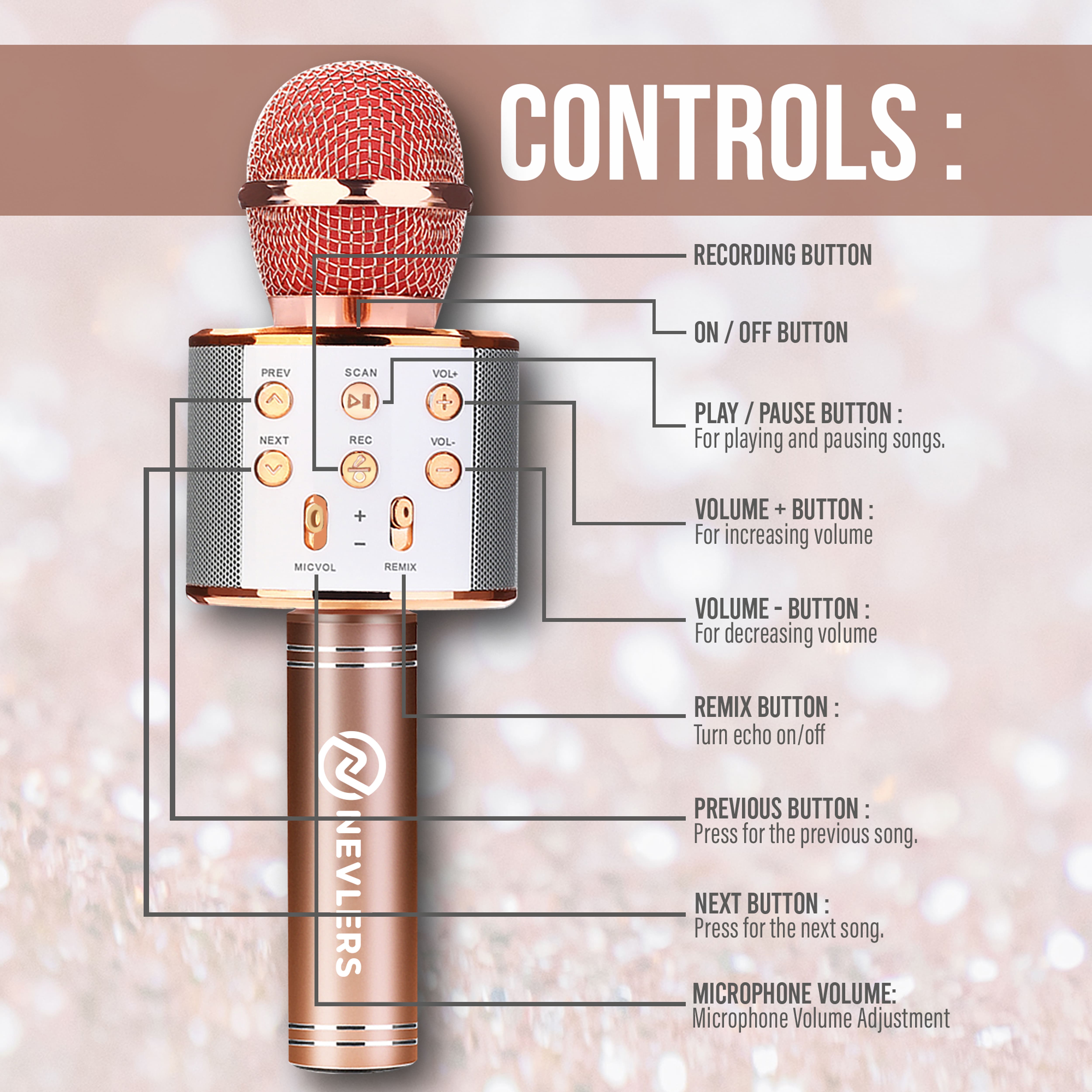 Wireless Bluetooth Karaoke Microphone - Rose Gold