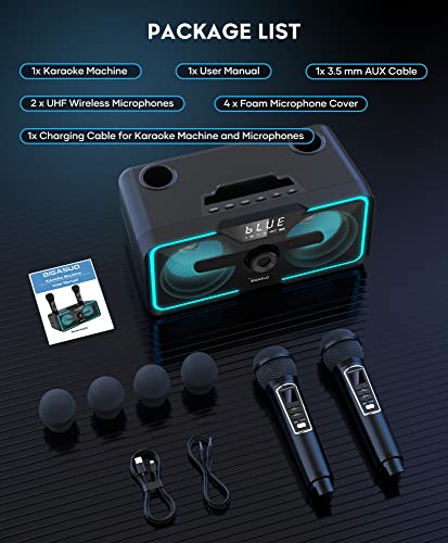 Portable Karaoke Speaker with 2 Wireless Microphones