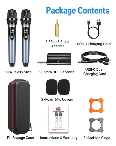 Dual Wireless Karaoke Microphones with Rechargeable Receiver