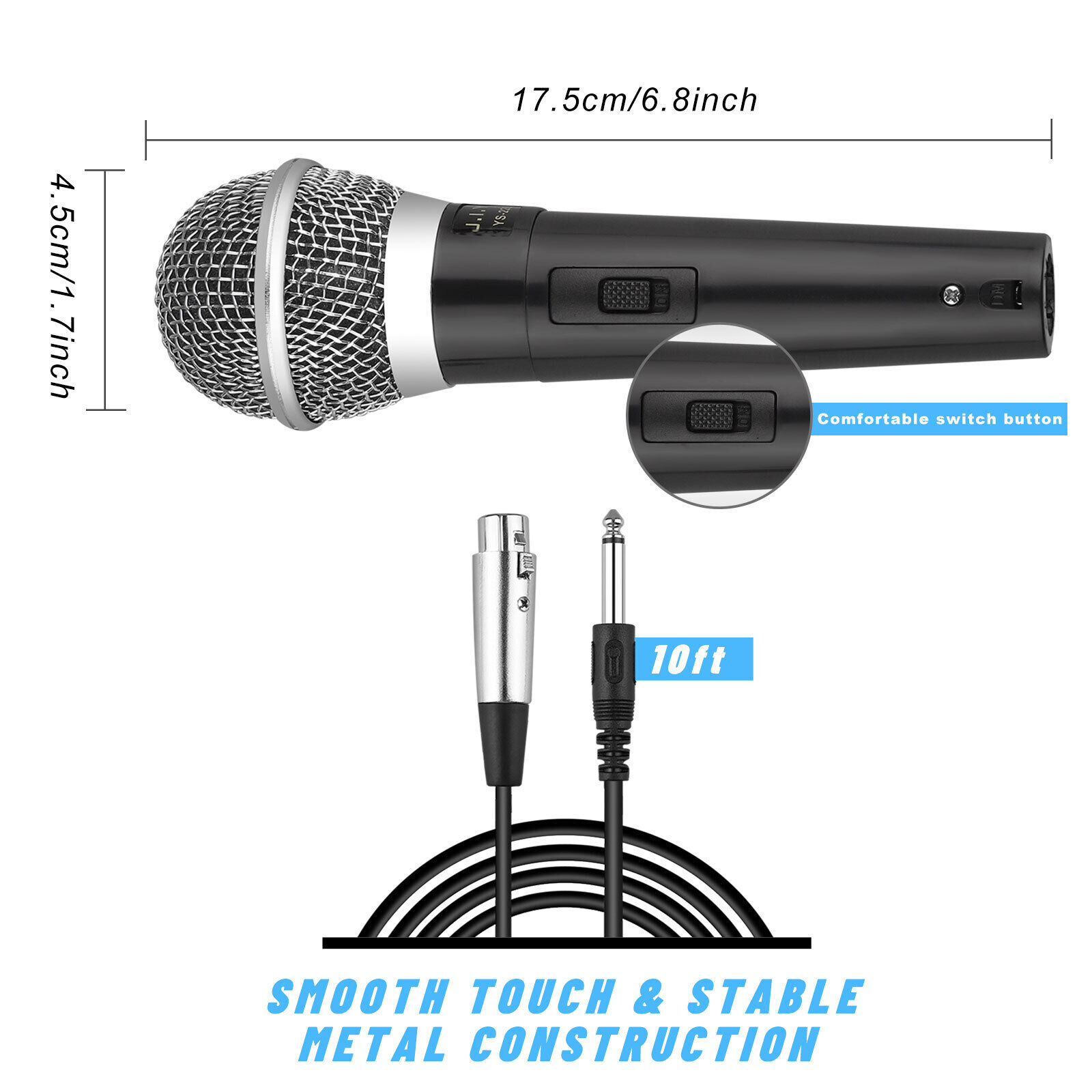 10Ft Wired Handheld Dynamic Microphone for Karaoke