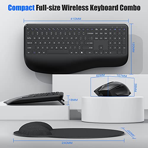 Wireless Ergonomic Keyboard and Mouse Set with Wrist Support