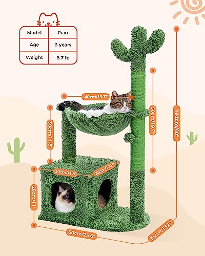 40" Cactus Cat Tree with Hammock and Scratching Post