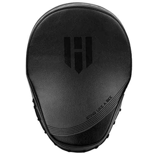 All-Black Leather Punching Mitts for Boxing & Martial Arts