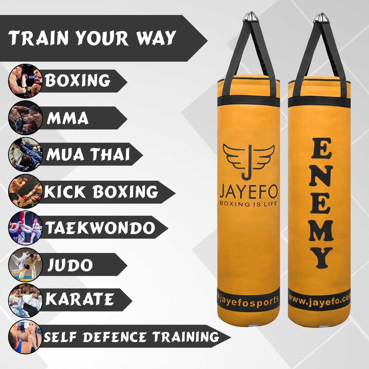 Jayefo Enemy Punching Bag - Heavy, for Boxing, Muay Thai, MMA