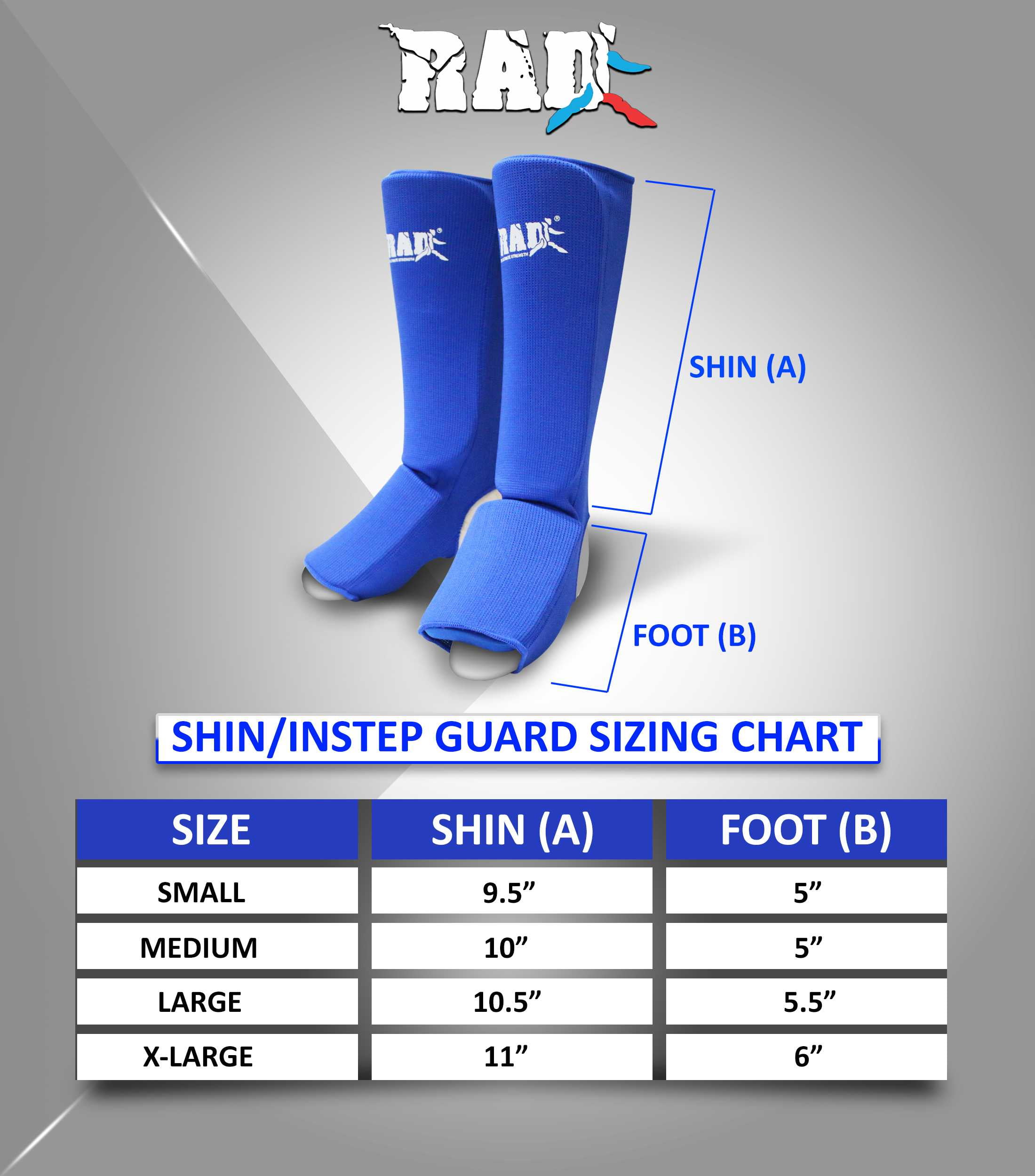 RAD MMA Shin Instep Foam Pad, Elastic Cloth (Blue)