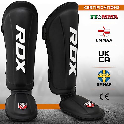 RDX Kickboxing Shin Guards, Premium Leather, Black