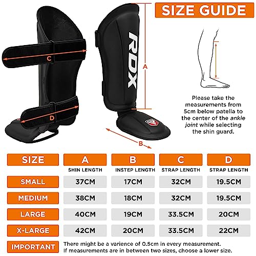 RDX Kickboxing Shin Guards, Premium Leather, Black