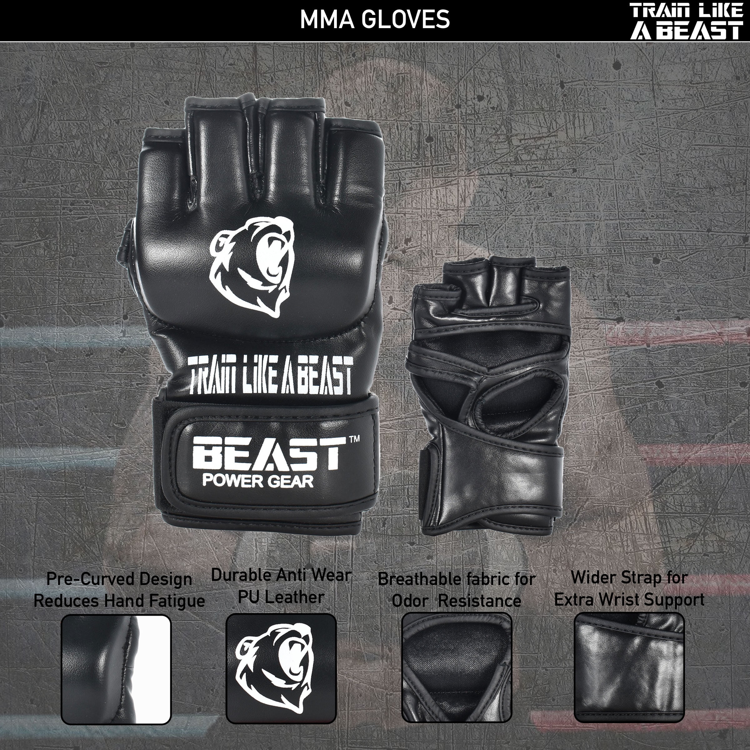 Beastpowergear Open Palms MMA Gloves+ Kickboxing Gloves