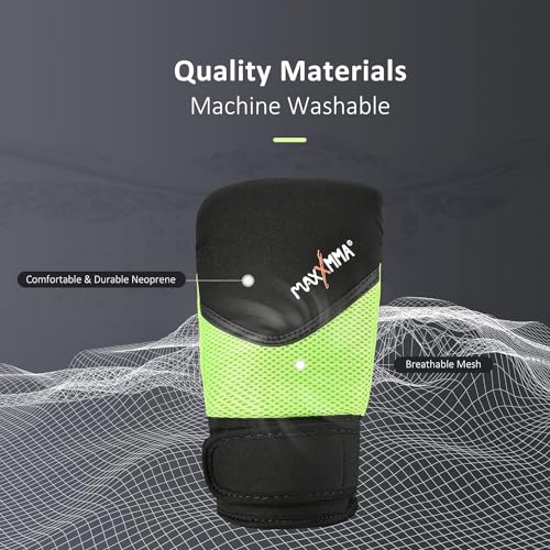 MaxxMMA Washable Heavy Bag Gloves - Boxing Training (Neon Yellow)