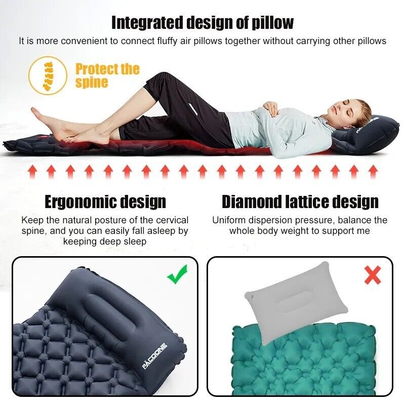 Inflatable Camping Mattress with Pillow Pad - Portable