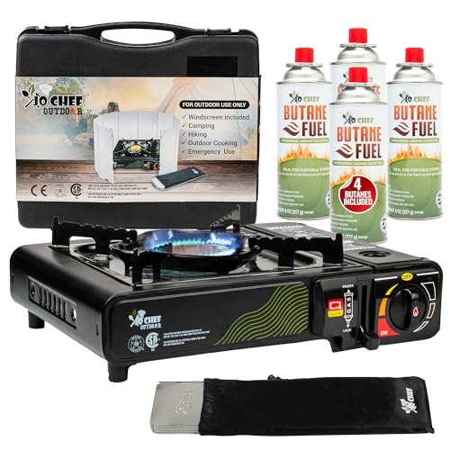 Portable JoChef Butane Camping Stove - With 4 Butane